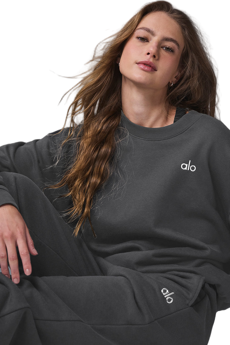 🔥Women's Alo Accolade Crew Neck Pullover Yoga Pilates Outdoor Sweatshirt Size S-XL Color Anthracite