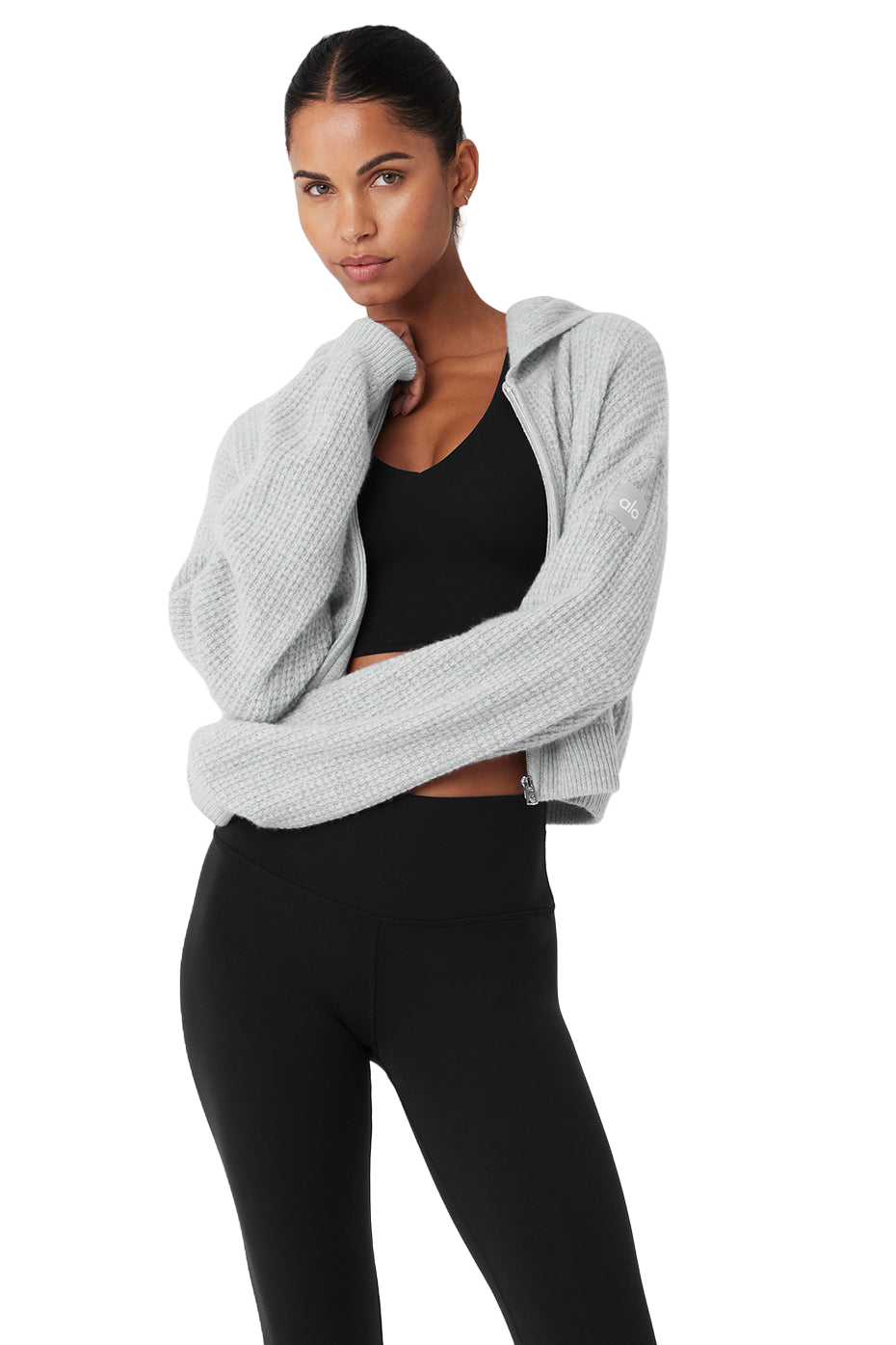 Women's Cashmere Plush Waffle Full-Zip Hoodie | Athletic Heather Grey Knitwear | Sizes S-XL ๐ฅ
