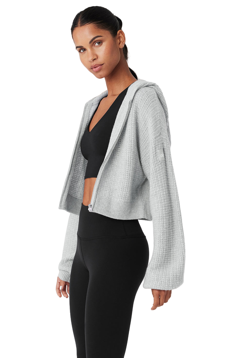 Women's Cashmere Plush Waffle Full-Zip Hoodie | Athletic Heather Grey Knitwear | Sizes S-XL ๐ฅ