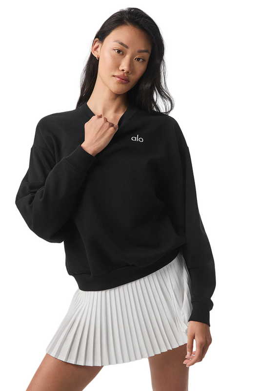🔥 ALO® Accolade Pullover - Black | Classic Crew Neck Sweatshirt | Sizes XS-XL✨