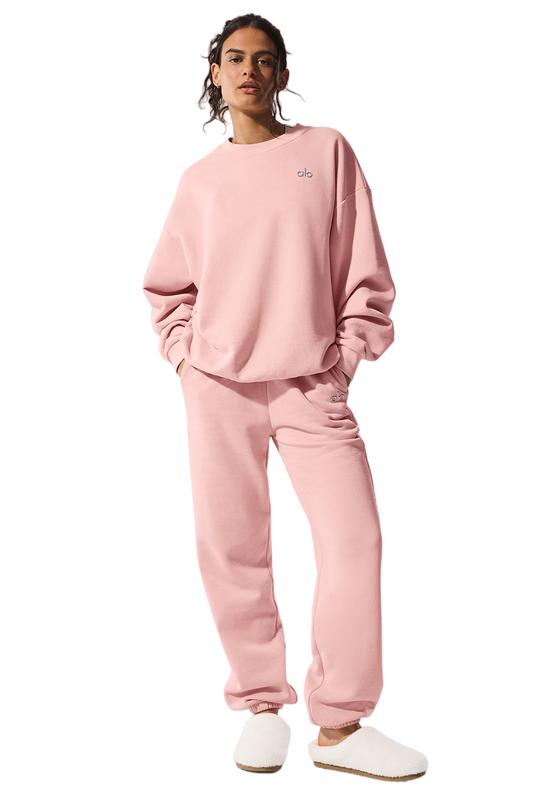 🧘‍♀️ Alo Yoga Accolade Crewneck Pullover | Women's Pink Sweatshirt | S-XL Sizes | Cozy Fleece Loungewear 🛍️