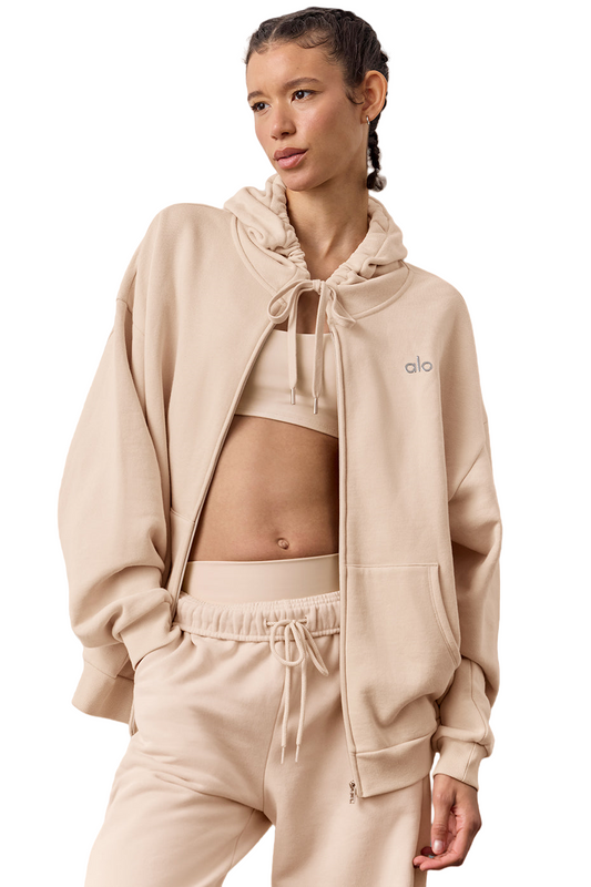 🏠 Full Zip Hoodie | Macadamia Beige Hooded Sweatshirt | Cozy Fleece Jacket (S-XL)