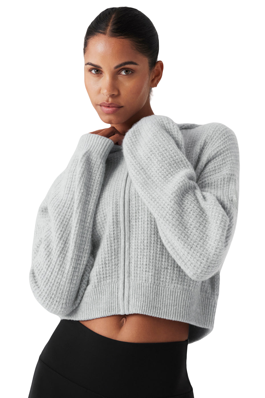 Women's Cashmere Plush Waffle Full-Zip Hoodie | Athletic Heather Grey Knitwear | Sizes S-XL 🔥