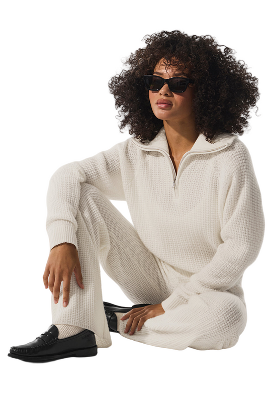 🧥 Women's Cashmere Plush Whip Waffle 1/4 Zip Pullover Sweater | Ivory | Sizes S-XL 👚